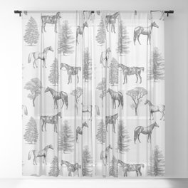 HORSES & TREES Black and white pattern  Sheer Curtain