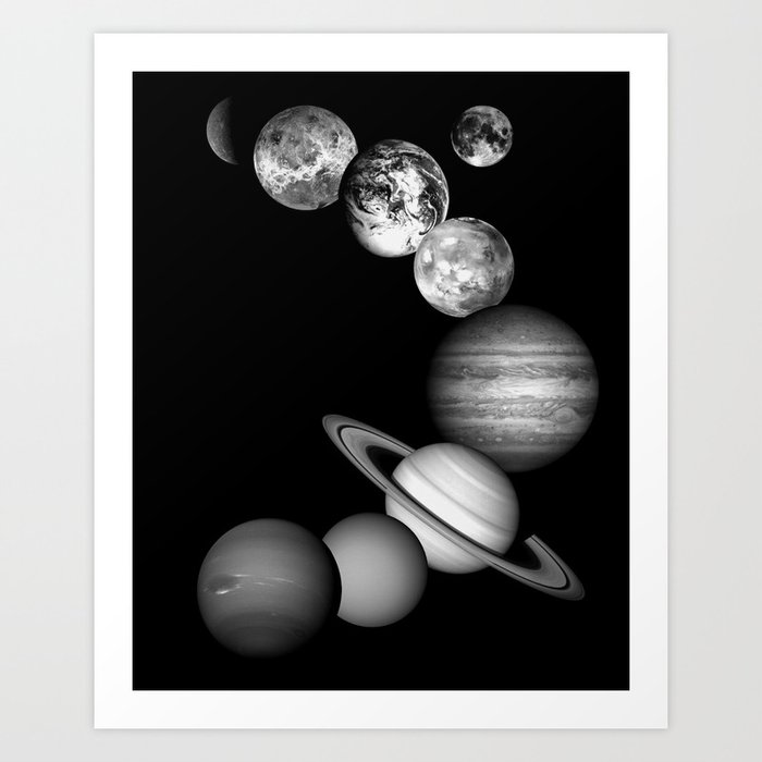 solar system art black and white