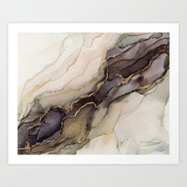 Golden Earth Tones Marble Abstract Ink Art Print