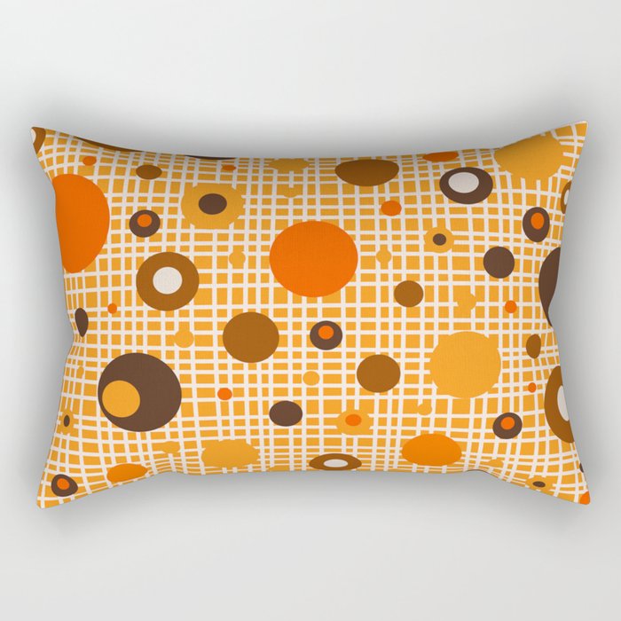 Mid Century Modern Dotty Dots Woven Pattern in Retro 70s Orange Brown Beige Rectangular Pillow