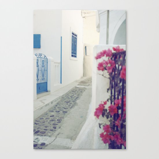 White Santorini Street Canvas Print