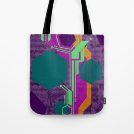 Colorful Cyberpunk Hexagon Circuit Board Tote Bag