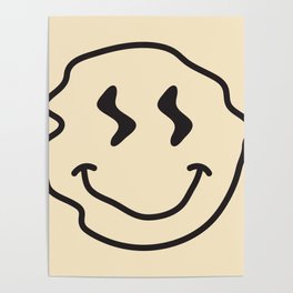Wonky Smiley Face - Black and Cream Poster
