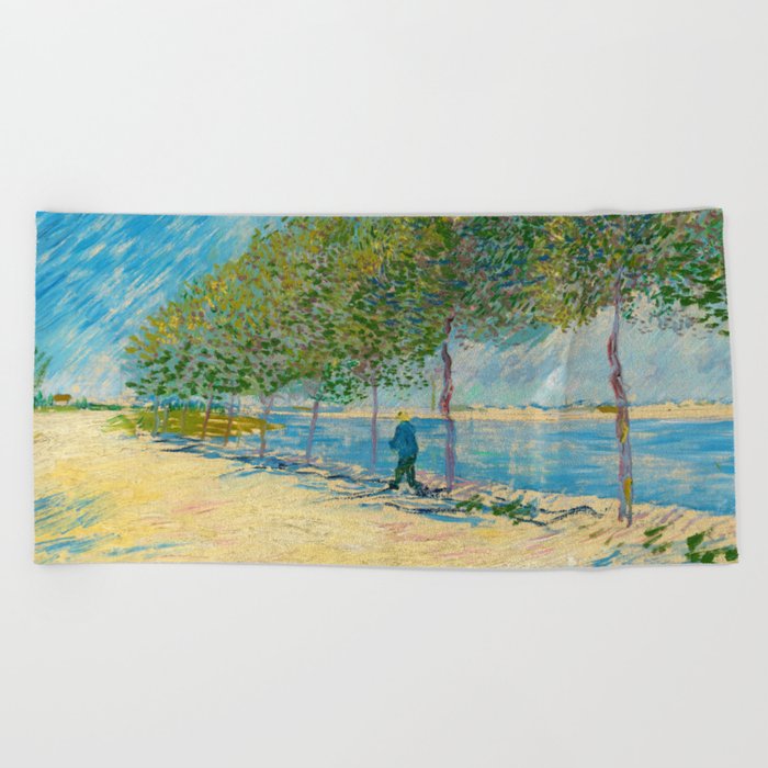 By the Seine, 1887 by Vincent van Gogh Beach Towel