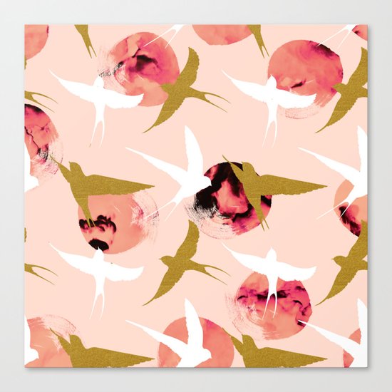 Bird flying with sunset Canvas Print