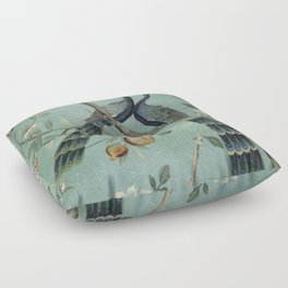 A Teal of Two Birds Chinoiserie Floor Pillow