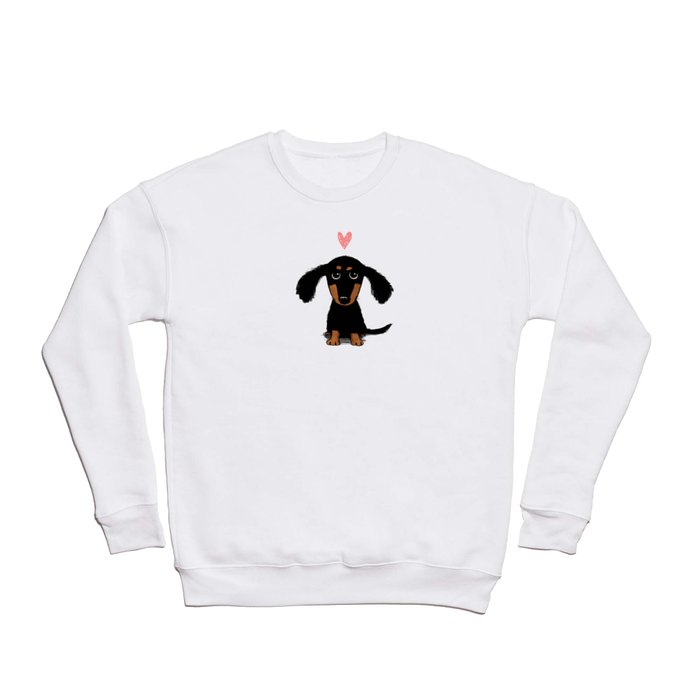 Dachshund Love | Cute Longhaired Black and Tan Wiener Dog Crewneck Sweatshirt