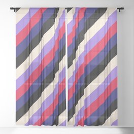 [ Thumbnail: Beige, Purple, Crimson, Midnight Blue, and Black Colored Lines/Stripes Pattern Sheer Curtain ]