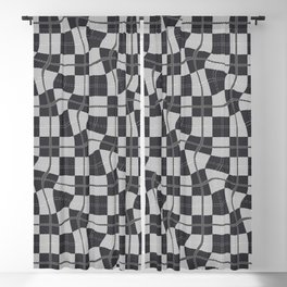 Warped Checkerboard Grid Illustration black and white Blackout Curtain