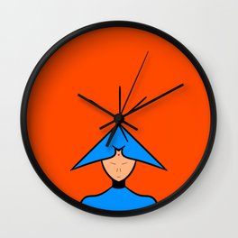 Illustration design of an oriental thinker dressed in blue on orange background Wall Clock