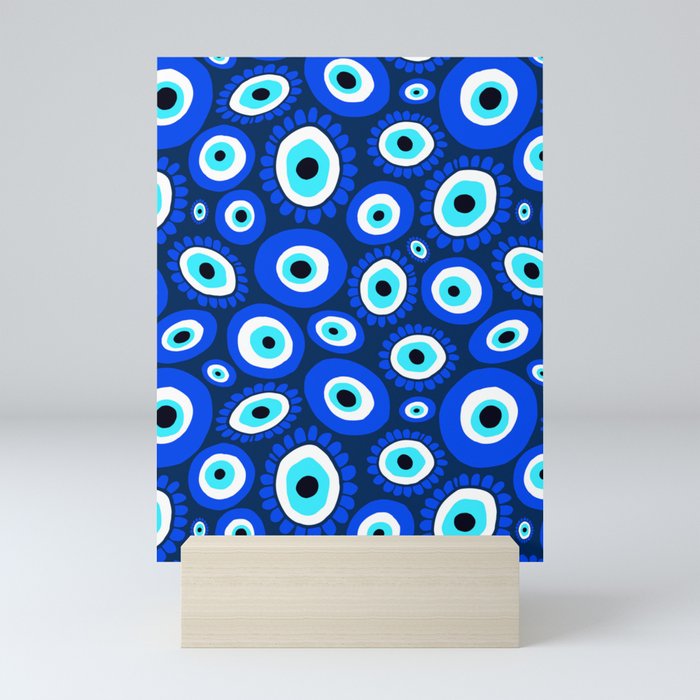 Evil Eye Symbol Blue White Pattern Mini Art Print