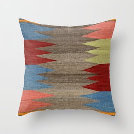 Contemporary Safreh 19th Century Authentic Colorful Dusty Blue Gray Striped Vintage Patterns Throw Pillow