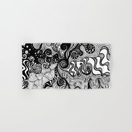 hypnotised Hand & Bath Towel | Bubbles, Black And White, Zebra, Drawing, Pattern, Stripes, Doodle, Scales, Psychodelic, Illustration 