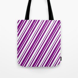 [ Thumbnail: Mint Cream & Purple Colored Stripes Pattern Tote Bag ]