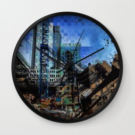 Montreal urbania Wall Clock | Mixed Media, Painting, Abstract 