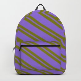 [ Thumbnail: Green & Purple Colored Striped Pattern Backpack ]