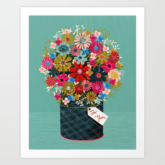 Flower Pot - Flowers for you, Floral, Vintage Retro Flower tin Art Print