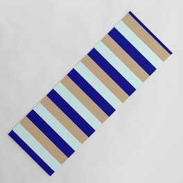 [ Thumbnail: Tan, Dark Blue & Light Cyan Colored Lines Pattern Yoga Mat ]