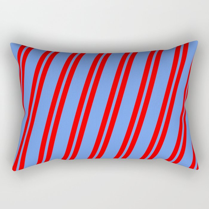 Red and Cornflower Blue Colored Lines Pattern Rectangular Pillow
