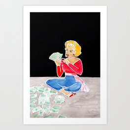 Counting My Money Art Print | Moneyfetish, Watercolor, Painting, Golddigger, Heels, Womanwithmoney, Blondebombshell, Findom, Countingmoney, Womenandmoney 