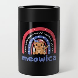 Cat For The Fourth Of July Usa Rainbow Meowica Can Cooler