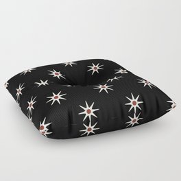 Atomic mid century retro star flower pattern in black background Floor Pillow