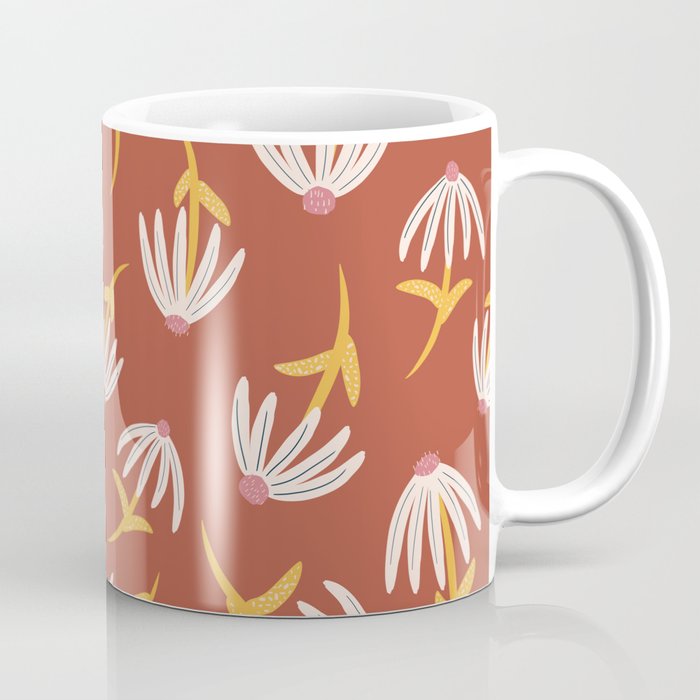 Modern Retro Loose Floral Pattern Venetian Red Coffee Mug