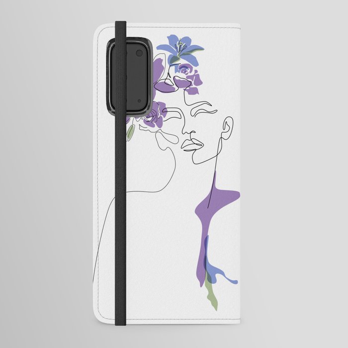 Lilac Bloom Girl / Face drawing with  purple, blue and green flowers / Explicit Design Android Wallet Case