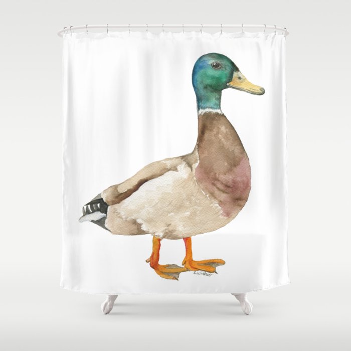 Mallard Duck Watercolor Painting Shower Curtain