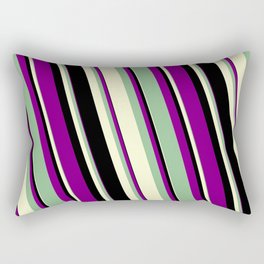 [ Thumbnail: Purple, Dark Sea Green, Light Yellow & Black Colored Lines/Stripes Pattern Rectangular Pillow ]