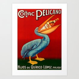 Vintage 1920 Cognac Pelicano Hijos de Quirico Lopez Malaga Advertising Poster Art Print