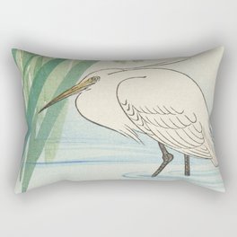 Egret and blue swamp flowers - Vintage Japanese Woodblock Print Rectangular Pillow