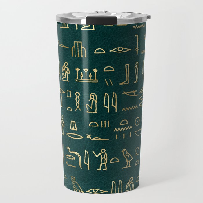 Ancient Egyptian Hieroglyphic-Hieratic - Gold & Green Travel Mug