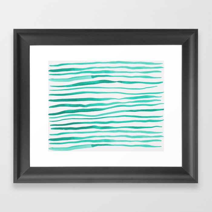Irregular watercolor lines - turquoise Framed Art Print