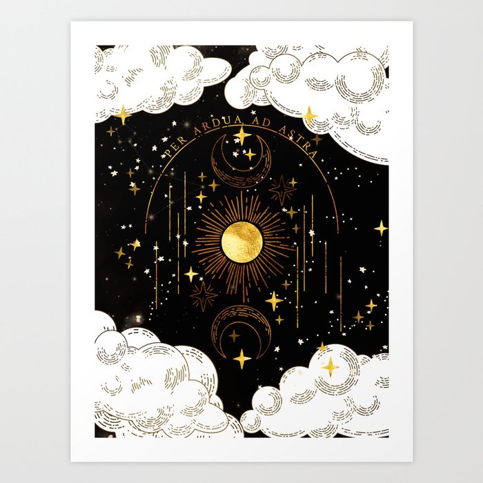 Per Ardua Ad Astra | Sun, Moon and Stars | Divine Witchy Aesthetic Print Art Print