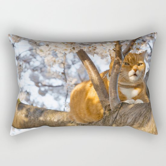 Ginger Cherry Blossom Cat Rectangular Pillow