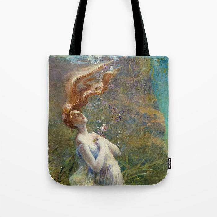 Ophelia madly in love (drowning) from William Shakespeare's Hamlet portrait woman under water painting Tote Bag