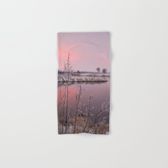 Winter Sunset At River Bank Hand & Bath Towel