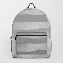 Silver Stripes on Black and White Marble Backpack