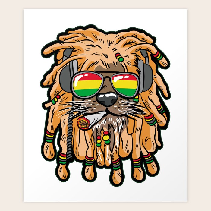RASTA LION Joint Smoking Weed 420 Ganja Pot Hash Art Print ...