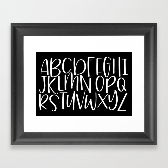 Handlettered Alphabet Monochrome Nursery Decor Framed Art Print By Handlettered Alphabet Monochrome Nursery Decor Framed Art Print