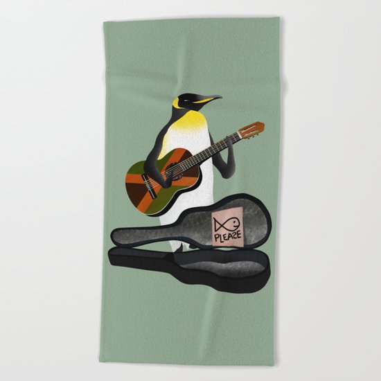 Penguin Busking Beach Towel
