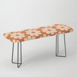 Sweet Retro Flowers Floral Pattern Orange and Cream Bench
