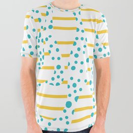 Spots and Stripes 2 - Turquoise and Yellow All Over Graphic Tee