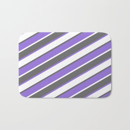 [ Thumbnail: Dim Grey, Purple, and White Colored Stripes Pattern Bath Mat ]