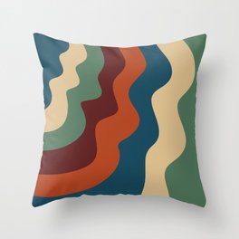 Modern Retro Abstract Color Block Waves // Rust, Green, Blue, Burgundy, Blue, Wheat Throw Pillow