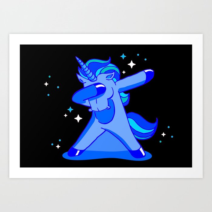 Cute Cartoon Blue Unicorn Dabbing Kids Boys Gift Idea Art Print By