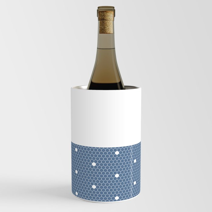 White Polka Dots Lace Horizontal Split on Slate Blue Wine Chiller