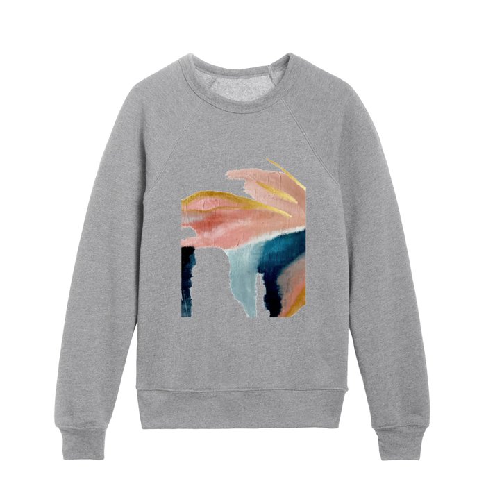 Exhale: a pretty, minimal, acrylic piece in pinks, blues, and gold Kids Crewneck