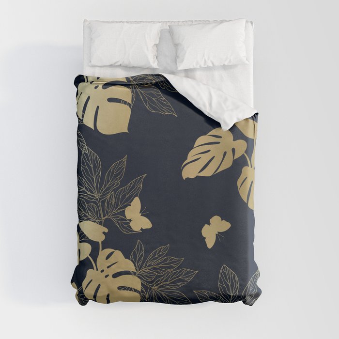 Palm Leaves and Butterflies Floral Prints Duvet Cover